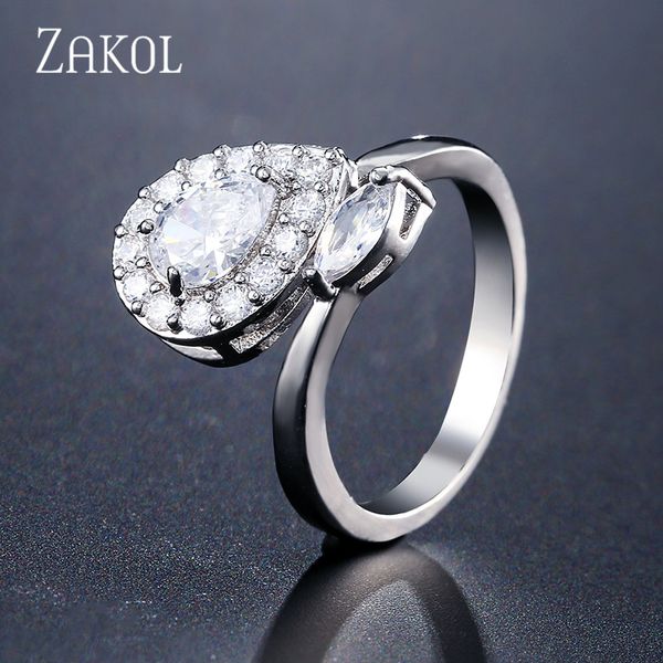

zakol тощий teardrop micro pave фианитами открытые кольца для женщин мода обручальное обручальное кольцо свадебные украшения fsrp2133, Golden;silver