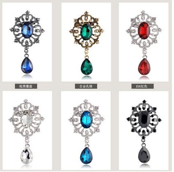 Spille vintage Pin con grande CZ Stone Pendent waterdrop strass Gioielli rossi unici Gioielli verdi 6 colori