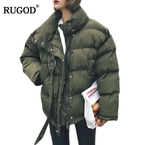 

rugod winter jacket women plus size womens parkas thicken outerwear solid mandarin collar coats short female cotton padded, Black