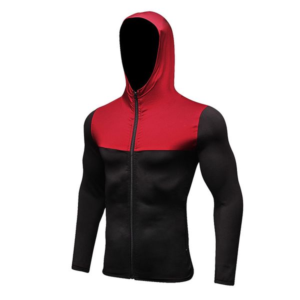 

2019 winter hooded sport men fitness jersey tight outdoor rashgard gym hoodie windbreaker sportswear running sports coat man, Black;red