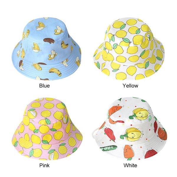 

1set children fashion hat girls cute fashion fisherman hat fruit print boys sun lightweight parts little child accessories, Yellow