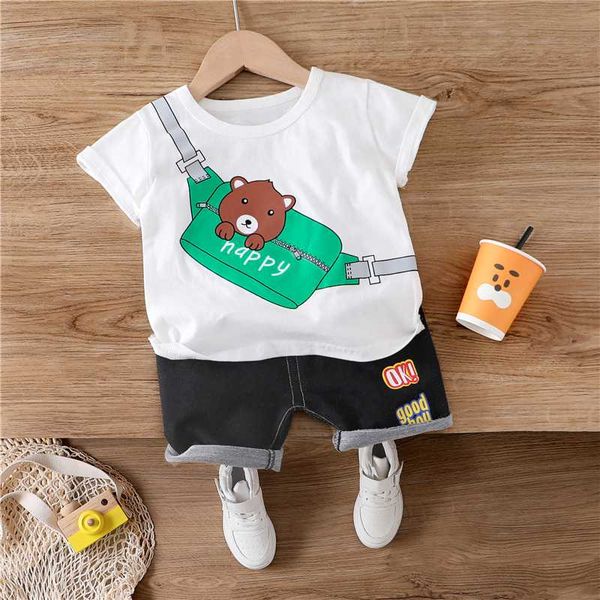 

детские девушки мальчики комплекты одежды 2020 лето с коротким рукавом футболка шорты мультфильм медведь младенческая детская одежда для отд, White