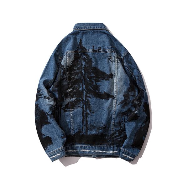 

2019 new autumn casual ink pine jeans jacket men, Black;brown