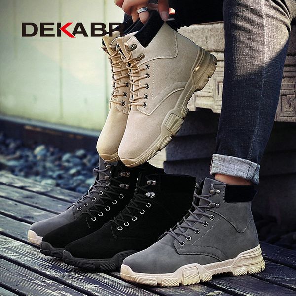 

dekabr winter new men pu leather ankle snow boots motorcycle warm fur plush men boots fashion desert boots male casual booties, Black