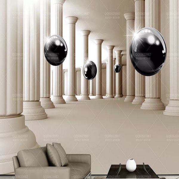 

custom large mural 3d wallpaper modern creative 3d expansion space black sphere pillar tv back wall decor deep 5d embossed