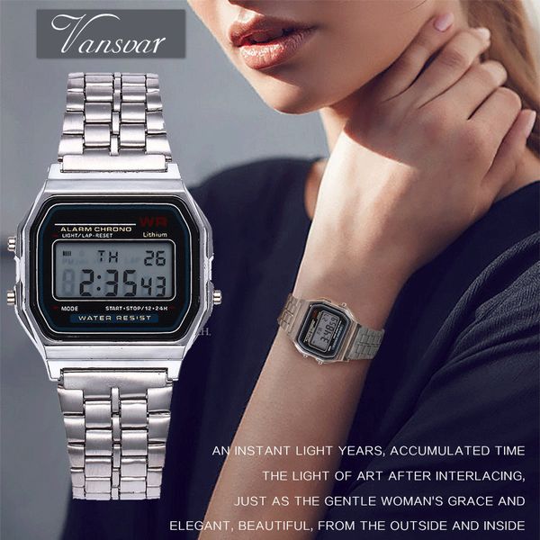 

2017 multifunctional digital wristwatches men women led watch vintage stainless steel led sports watches alarm clock luminous, Slivery;brown