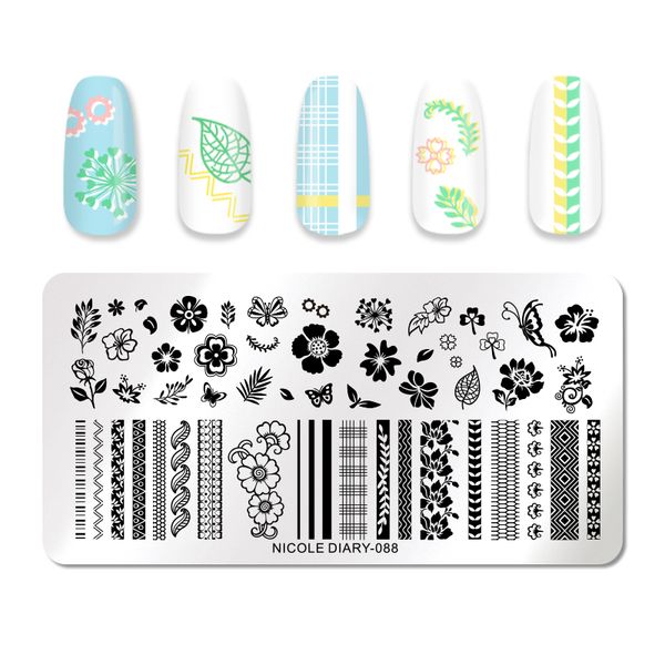 

nicole diary rectangle nail stamping plates stainless steel flower star moon stamp nail art image diy plate template, White