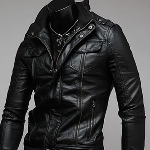 

zogaa 2019 gentlemen cavalier pu leather jackets vintage retro moto faux punk leather jackets motorcycle mens coats, Black