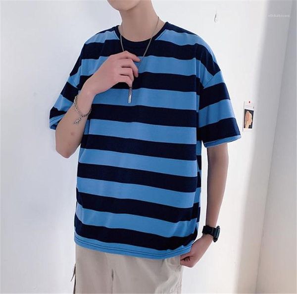 

neck short sleeve mens casual loose tshirts fashion style apparel striped printed mens tshirts summer crew, White;black