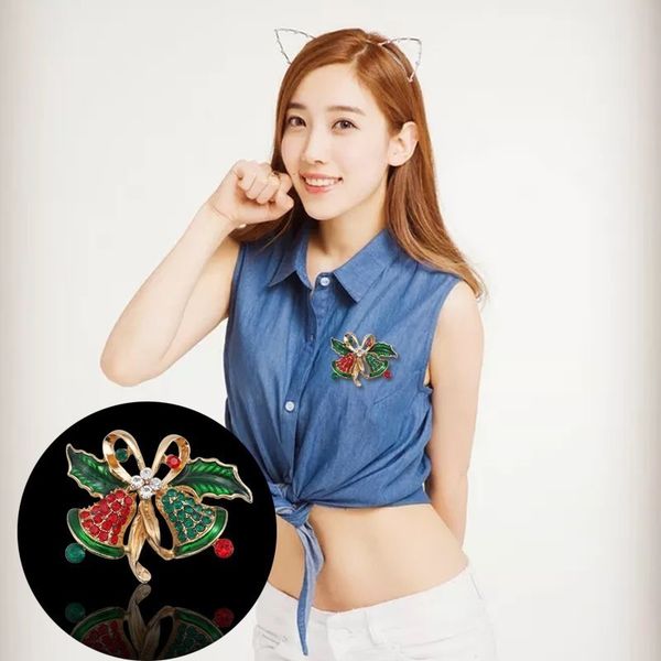 

trendy christmas brooch fashion enamel pin colorful rhinestone bowknot christmas bells brooches for women jewelry gifts broches, Gray