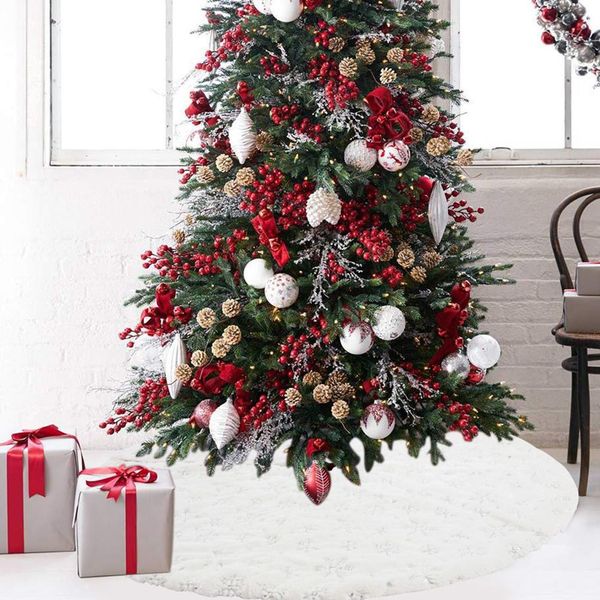 

120cm christmas snowflake print tree skirt apron soft carpet floor mat embroidered round carpet christmas party decoration