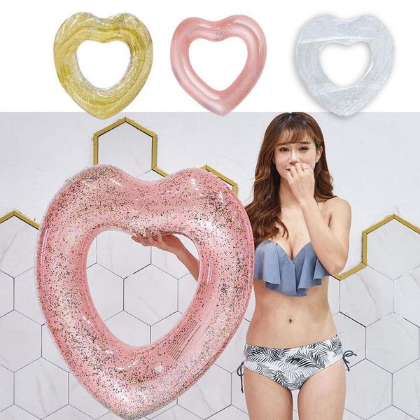 

creative inflatable swim ring heart-shaped swimming ring thickened pvc sequins floating row water toys lifebuoy