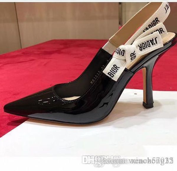 

2020 designer ladies high heels 9.5 cm sandals shallow heel shoes 6 color ladies patent leather dress single shoes, Black