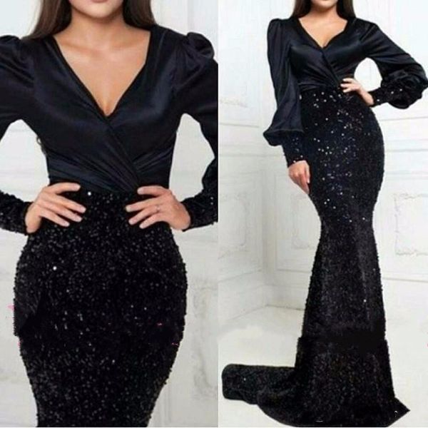 

green muslim evening dresses 2019 deep v-neck mermaid long sleeves lace islamic dubai saudi arabic elegant long formal evening gown, Black;red