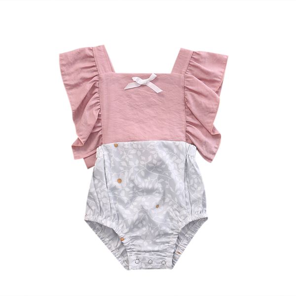 

Summer infant baby girl flower patchwork romper toddler body uit ruffle bowknot trap jump uit clothe baby clothing