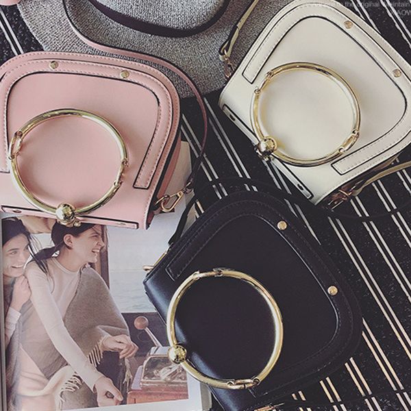

2019 new lady fashion women handbag shoulder bag metal bracelet ring circular crossbody bag hundred and up dumpling bag