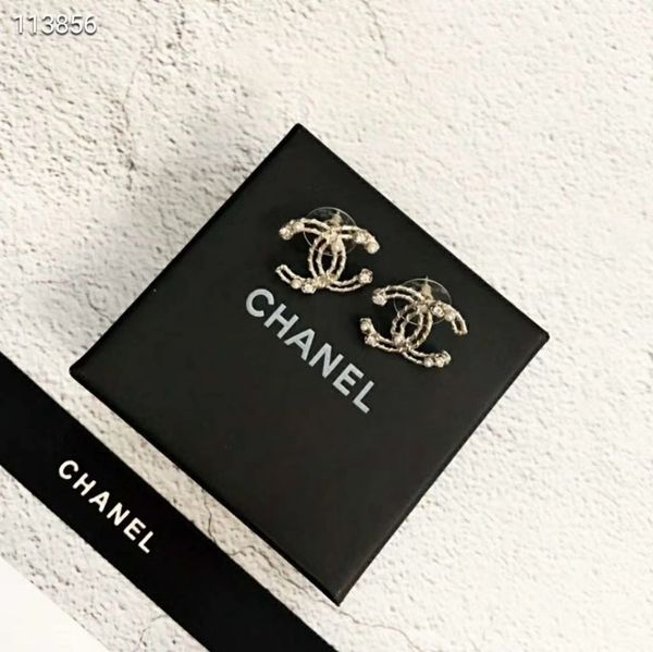 

Fa hion luxury de igner tud earring for women jewelry with cry tal diamond pearl letter de ign earring for party wedding gift, Golden;silver