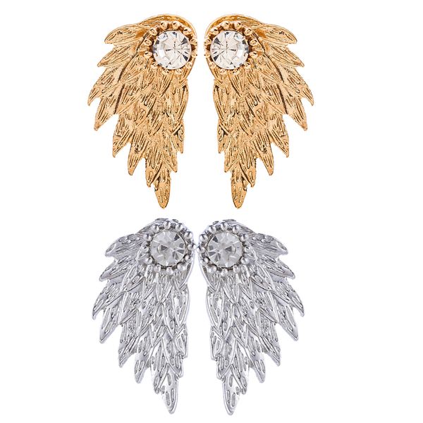 

2 pairs fashion women angel feather wing earrings rhinestone dangle ear stud, Golden