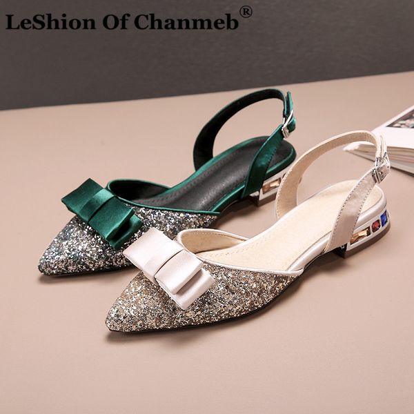 

sweet bow-tie flat sandals woman ladies slingback shoes women's size 33-43 gemstone heels summer glitter shoes sandalias mujer, Black