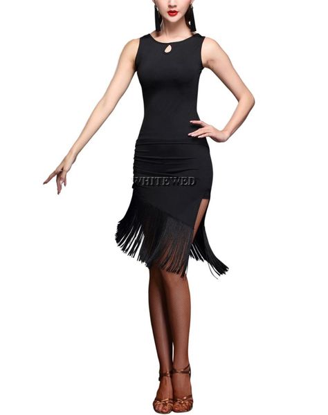 

two piece tassel latin salsa cha cha tango dance lesson practice apparel outfits fringe salsa tango dance recital jazz dresses, Black;red