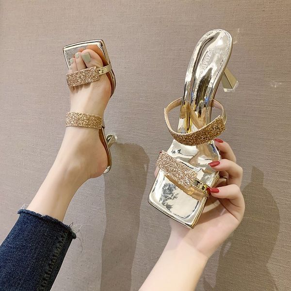 

women slippers fashion crystal designers high heels sandals silver ladies outside dress slides elegant woman shoes, Black