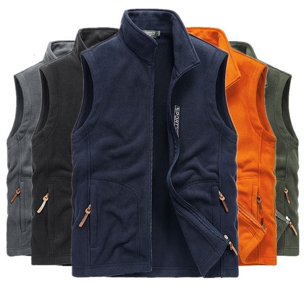 

man polar fleece vest coat spring autumn stand collar sleeveless jacket soft outerwear male sports casual waistcoat cyf206, Gray;blue