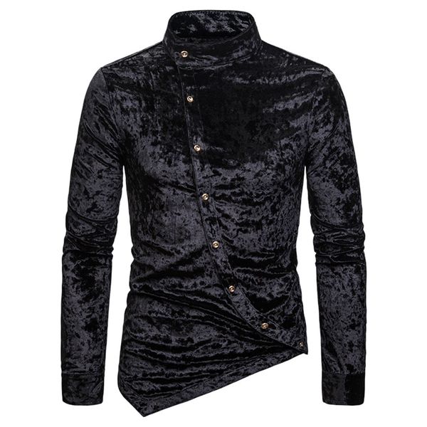 

men's shirt casual long sleeve shirt men inclined button cashew flower irregular collar high-grade blouse camisa masculina, White;black