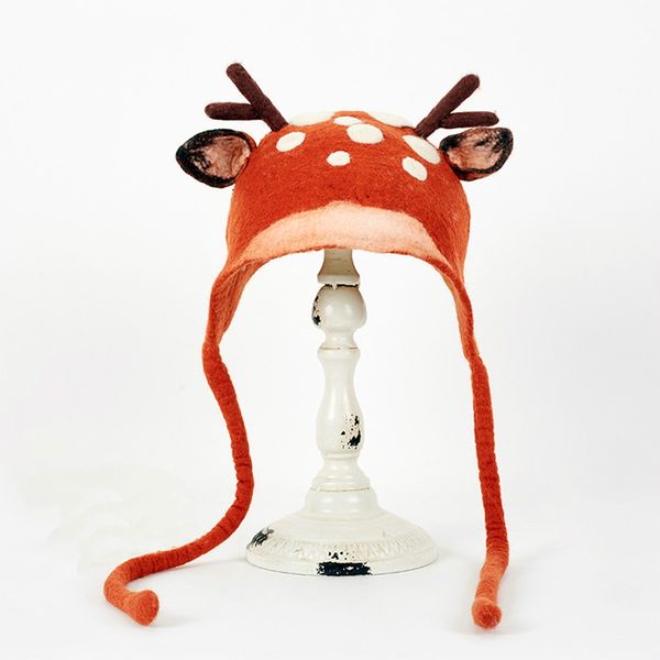 

cartoon deer design bomber hats female kawaii vintage caps cute lace-up antlers winter warm hat autumn cap headdress for ladies, Blue;gray