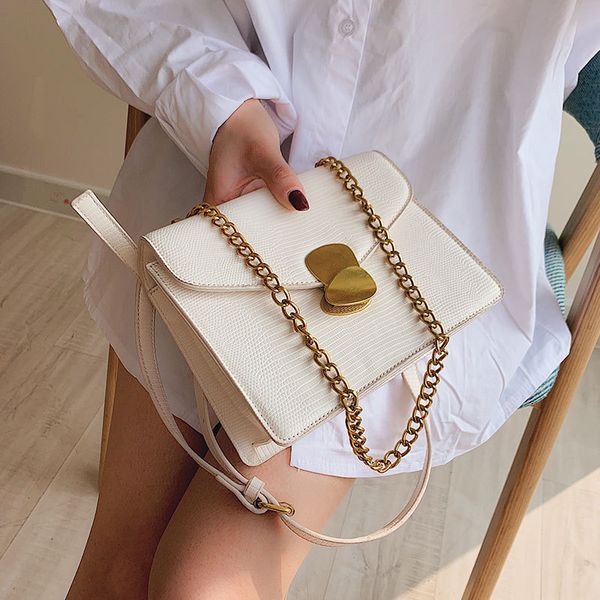 

elegant female flap square bag 2019 new quality pu leather women's handbag crocodile pattern lock chain shoulder messenger bags