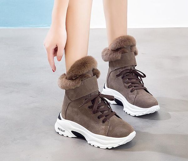 

women's boots 2019 new winter snow short boots for girls female genuine leather short matte plus velvet cotton shoes, Black
