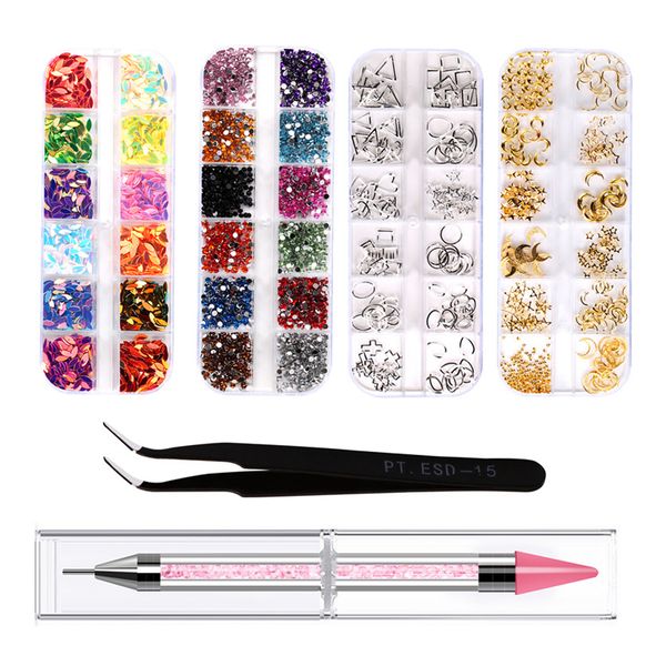 

lots 6 sparkling nail hollowed-out rhinestones glitters tweezer dotting tools