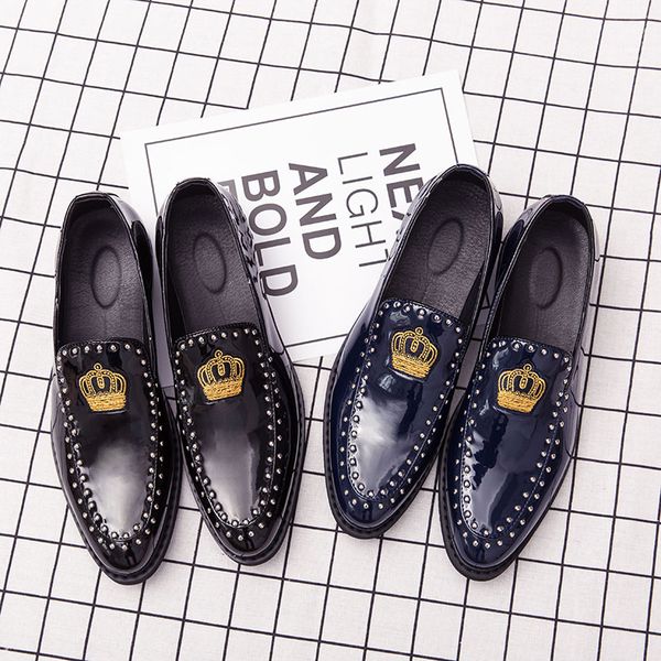 

fashion trend men's dress shoes crown embroidery honorable new stylish male evening footwear fashionable luxury oxfords, Black