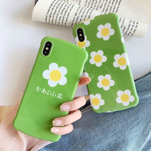 

for iphone xs max xr phone case fresh small flowers green 6 7 8 x plus imd process tpu soft cell phone cases