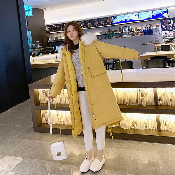 

winter jacket women lace-up coat fashion female stand jacket women parka warm casual plus size long parkas 2xl, Black