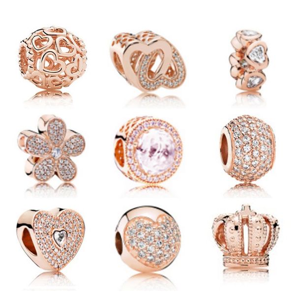 

new 100% 925 sterling silver pandora rose gold clear cz pan charm bead collocation bracelet diy for jewelry factory wholesale, Black