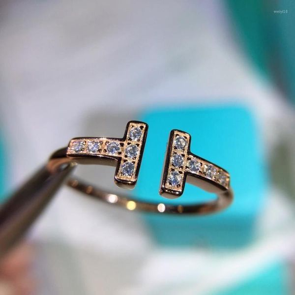 

famous brand rings 925 silver gold-plated rings with diamond-encrusted opening women banquet party jewelry gift