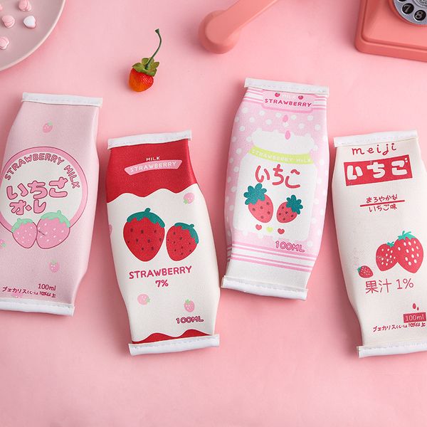 

cute strawberry milk pencil case funny large capacity pencil bag pen box stationery pouch office school supplies escolar