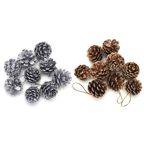 

christmas tree hanging pine cones wood pinecone balls for home office party decoration ornament gold silver color 9pcs/set