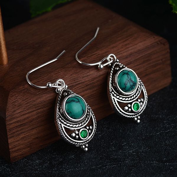 

vintage retro jewelry 925 silver green stone earrings for women lady bohemia party earrings wedding jewelry girls gifts