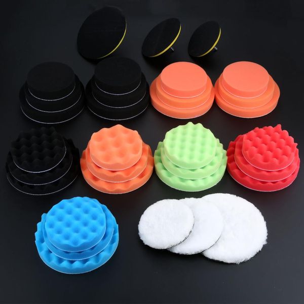 

dreld 12pcs 5/6/7 inch car polisher pads sponge waxing buffing polishing pad wheel kit m14 drill adapter cleaning tool