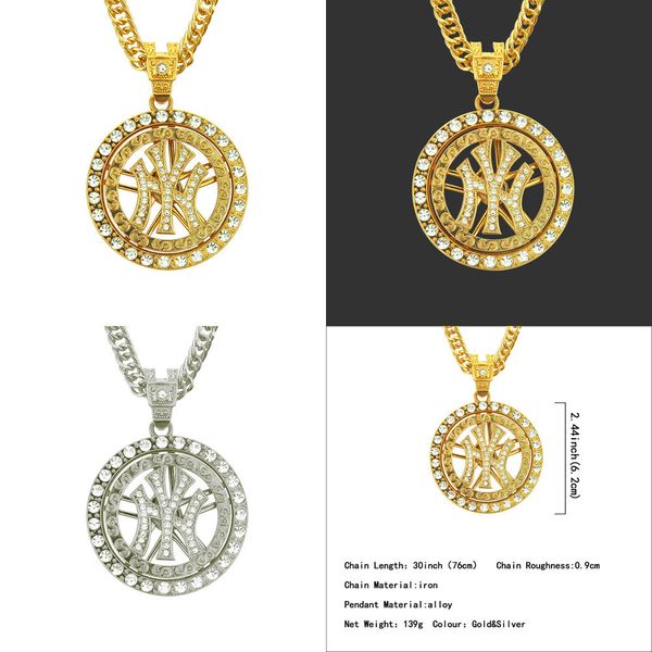 

hip hop diamond round hip-hop personality pendeloque cut necklace mens jewelry initial letter necklace gold sets swarovski, Silver