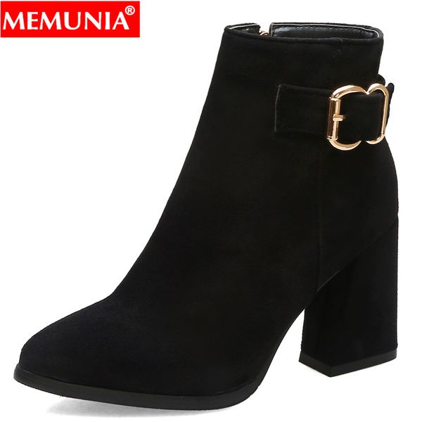

memunia 2020 new ankle boots for women square high heels buckle ladies boots black solid color ankle
