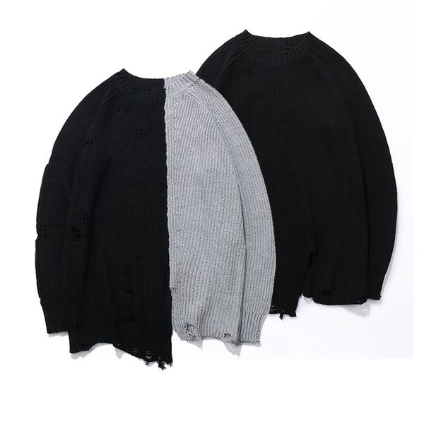 

fashion-shion sweater mens knaye west vintage hip-hop style oversized stitching sweater men pullovers, White;black