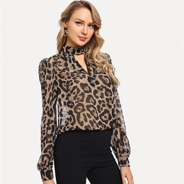 

блуза женщина ladies designer tops multicolor управление леди choker леопардовый out с длинным рукавом осень спецодежда мода женщины топы бл, White