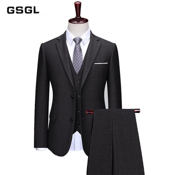 

men's suit slim fit two button tweed check plaid 3-piece suit tuxedo business wedding party, White;black