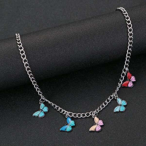 

1pc cute kawaii butterfly pendant necklace harajuku style punk choker hip pop streetwear stainless steel necklaces, Silver