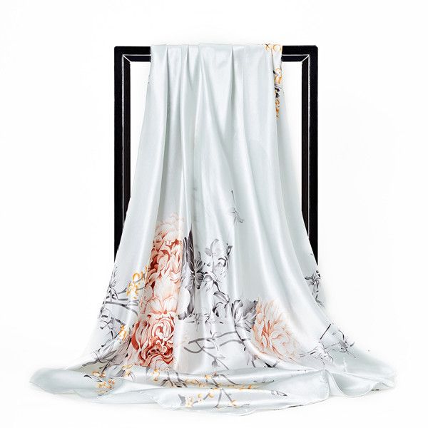 

90cm * 90cm square scarf simulation silk plant flower printing large square scarf scarf ladies luxury designer brand simulation silk s, Blue;gray