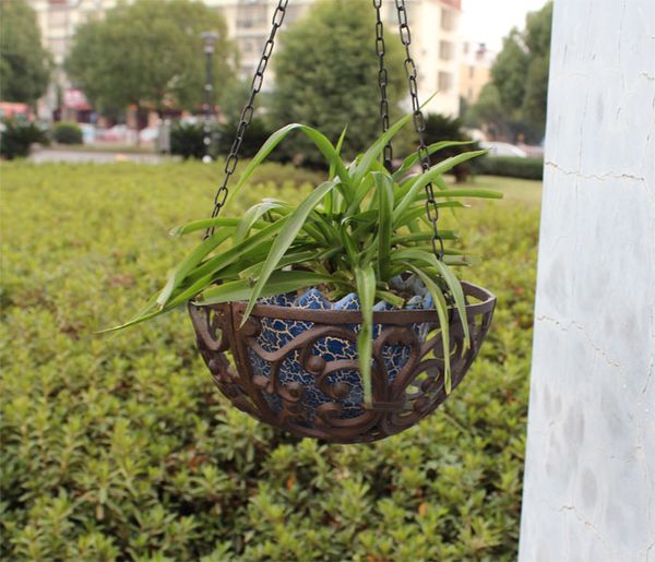 

cast iron hanging baskets round wall garden patio flower pot holder plant planter holder heavy metal outdoor indoor balcony hanger vintage