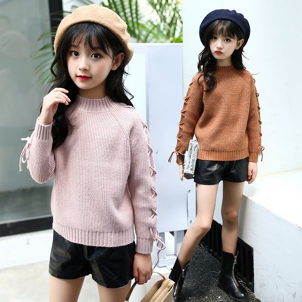 

girls sweaters 2019 fall new knit sweaters for big girls school clothing brown pink sweater knitted kids clothes 10 12 years, Blue