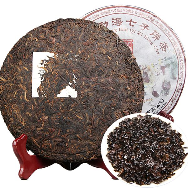

357g ripe pu er tea yunnan menghai qizi collection pu er tea organic pu'er oldest tree cooked puer natural black puerh tea cake